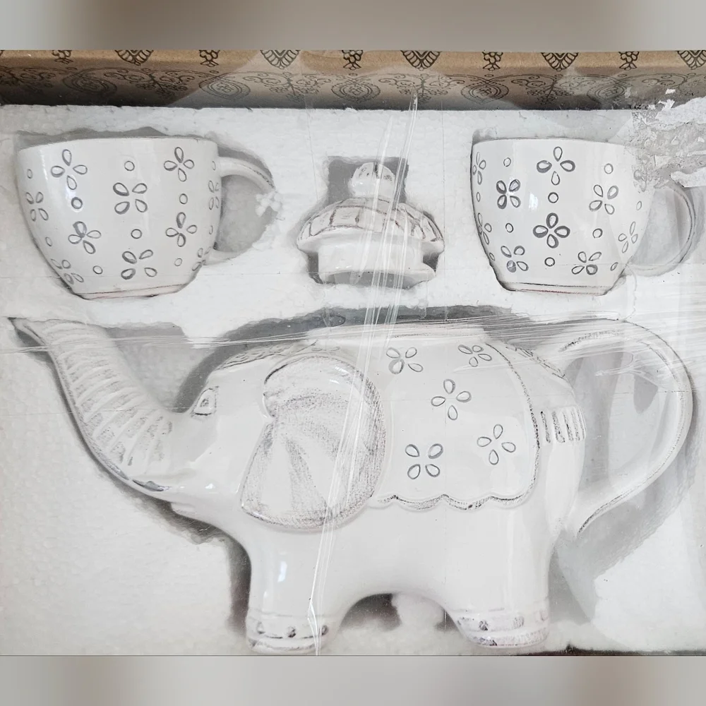White Elephant Tea Set with Floral Design - Picture 2 of 8